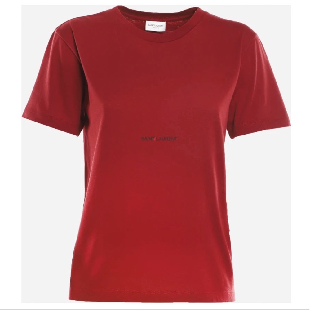 NWT Saint Laurent Red Cotton T Shirt With Logo Print Size Small